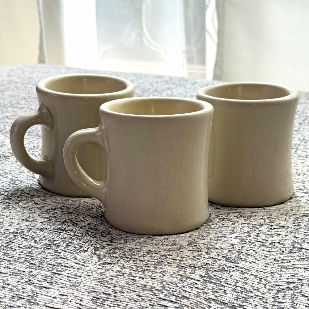 Vintage Victor Diner Coffee Mugs Heavyweight Restaurant Ware Ivory Set of 3